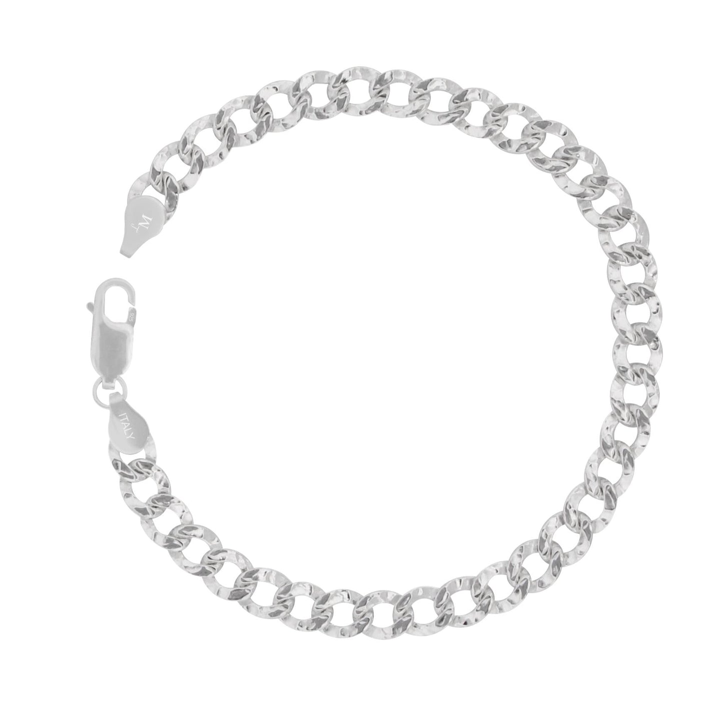 Hammered Curb Bracelet Sterling Silver 6mm