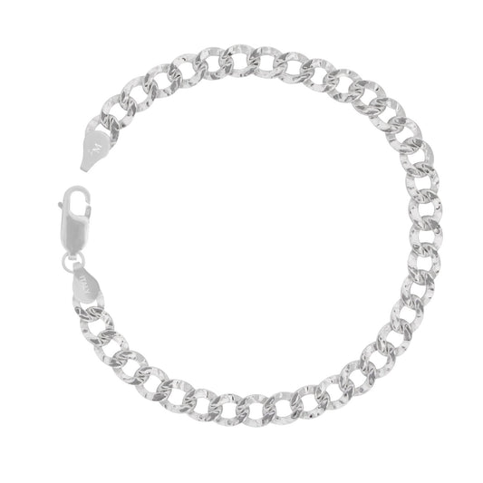 Hammered Curb Bracelet Sterling Silver 6mm